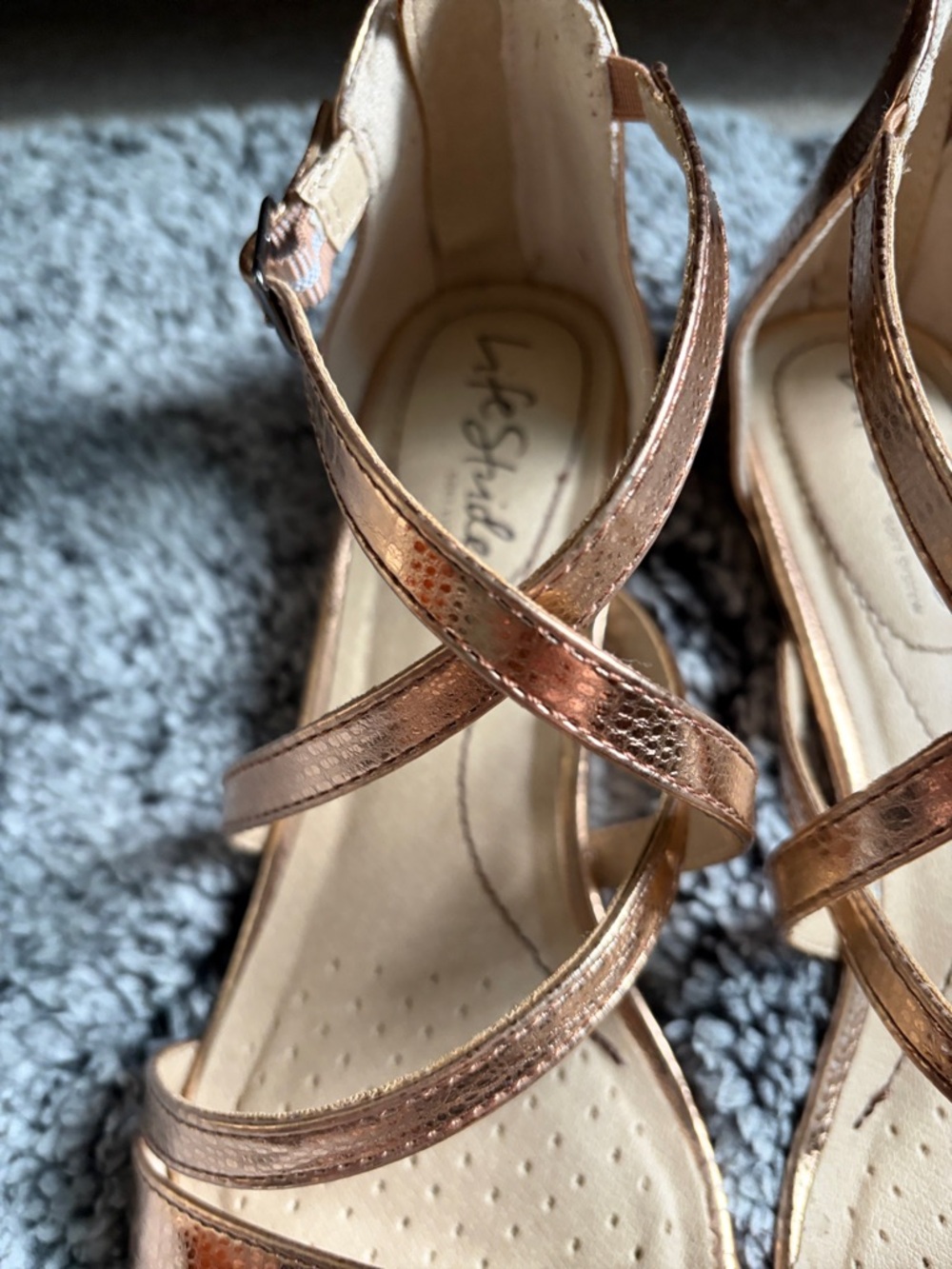 Life Stride Metallic Rose Gold Crisscross Wedge Sandals - Picture 3 of 10